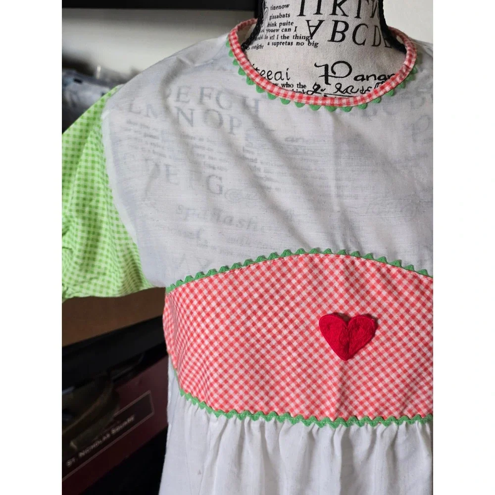 Miss B Nightgown Girls Size 12 White Gingham Heart Vintage 70s Prairie Cottage